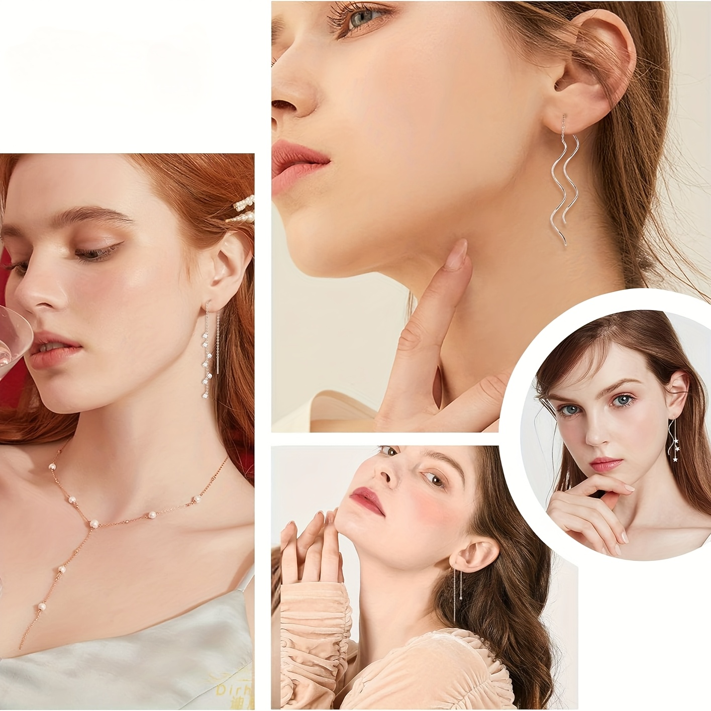 8Pairs Stainless Steel Threader Tassel Earrings - Double Twist Wave Drop Dangle